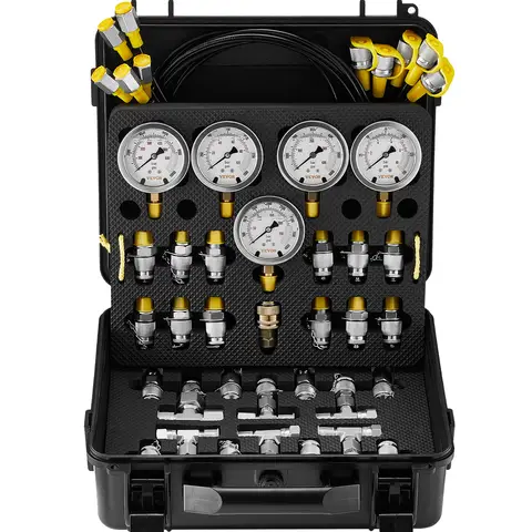 SucceBuy Hydraulic Pressure Test Kits Excavator Hydraulic Test Gauge Sets with Carrying Case for Excavator Tractors Machinery