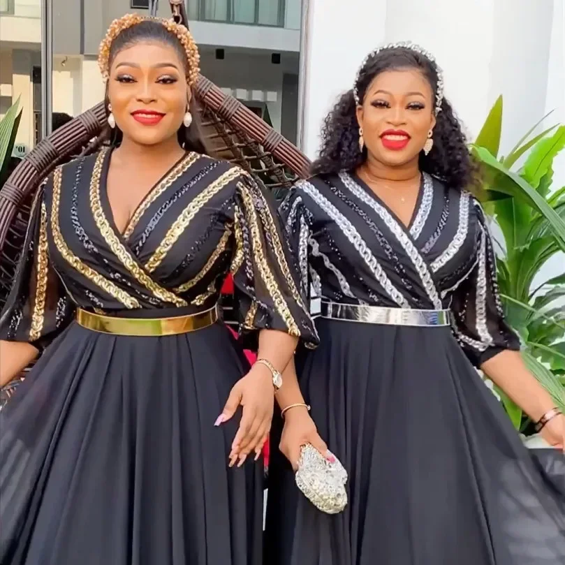 African Dresses for Women Africa Clothing Evening Party Long Elegant V-neck Sequins Kaftan Muslim Chiffon Maxi Dress Plus Size
African Dresses for Women Africa Clothing Evening Party Long Elegant V-neck Sequins Kaftan Muslim Chiffon Maxi Dress Plus Size