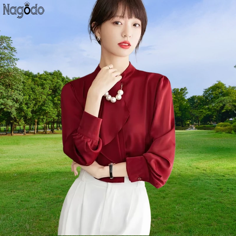 2025 Summer Luxury Women Satin Shirt Office Lady Long Sleeve White Blouses Pearls Ruffles Solid Loose Stand Collar Women's Top
2025 Summer Luxury Women Satin Shirt Office Lady Long Sleeve White Blouses Pearls Ruffles Solid Loose Stand Collar Women's Top