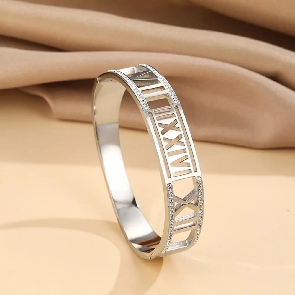 Charming Ladies Bracelet: Hollow Roman numerals - Diamond embellishment, trendy wrist accessories, wedding party accessories
Charming Ladies Bracelet: Hollow Roman numerals - Diamond embellishment, trendy wrist accessories, wedding party accessories