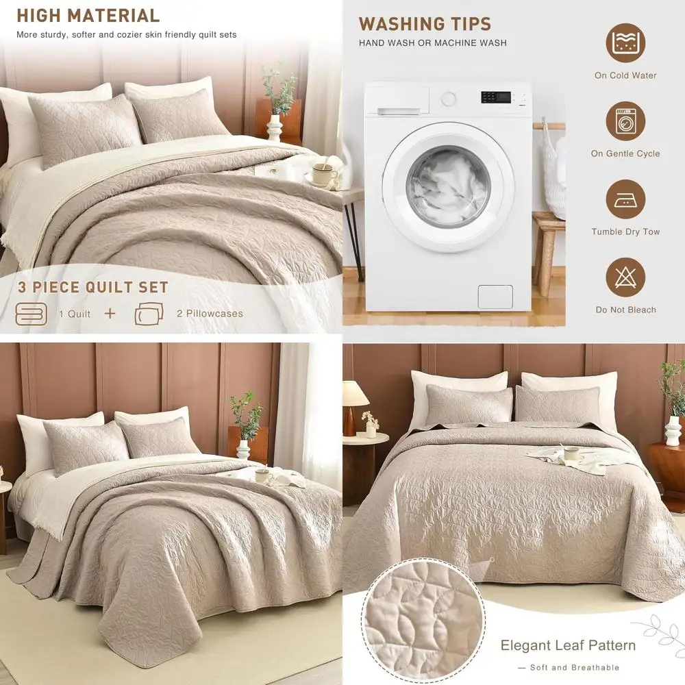 Queen Size 102x118 Leaves Pattern Bedspread Set, 3-Piece Linen-Like Lightweight Soft Farmhouse Bedding
Queen Size 102x118 Leaves Pattern Bedspread Set, 3-Piece Linen-Like Lightweight Soft Farmhouse Bedding