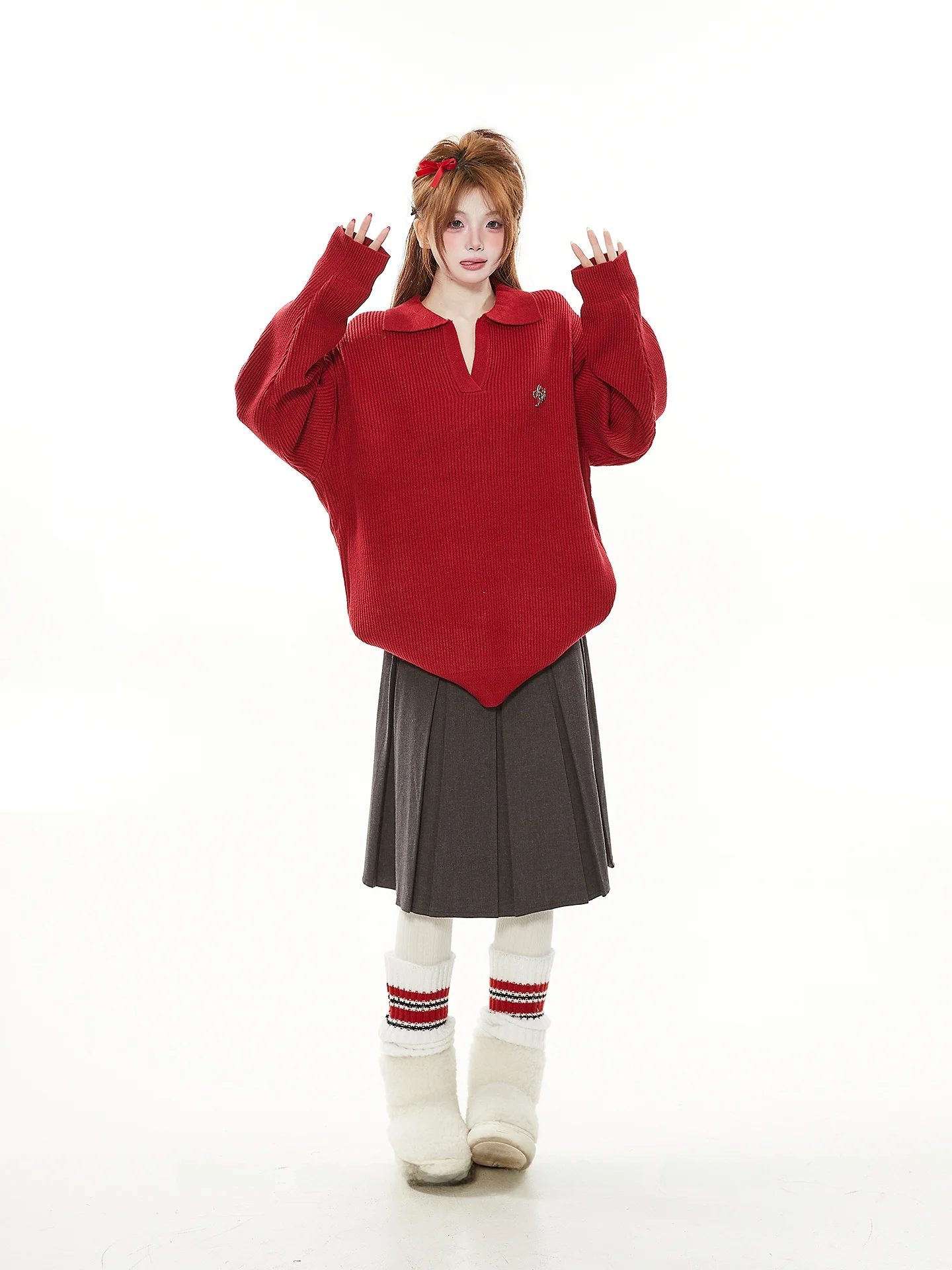 Red Knitted Sweater Women's Spring Autumn V-Ne Pullover High-End Lazy Sle Versatile Faionable Warm Neutral Loose Fit
Red Knitted Sweater Women's Spring Autumn V-Ne Pullover High-End Lazy Sle Versatile Faionable Warm Neutral Loose Fit