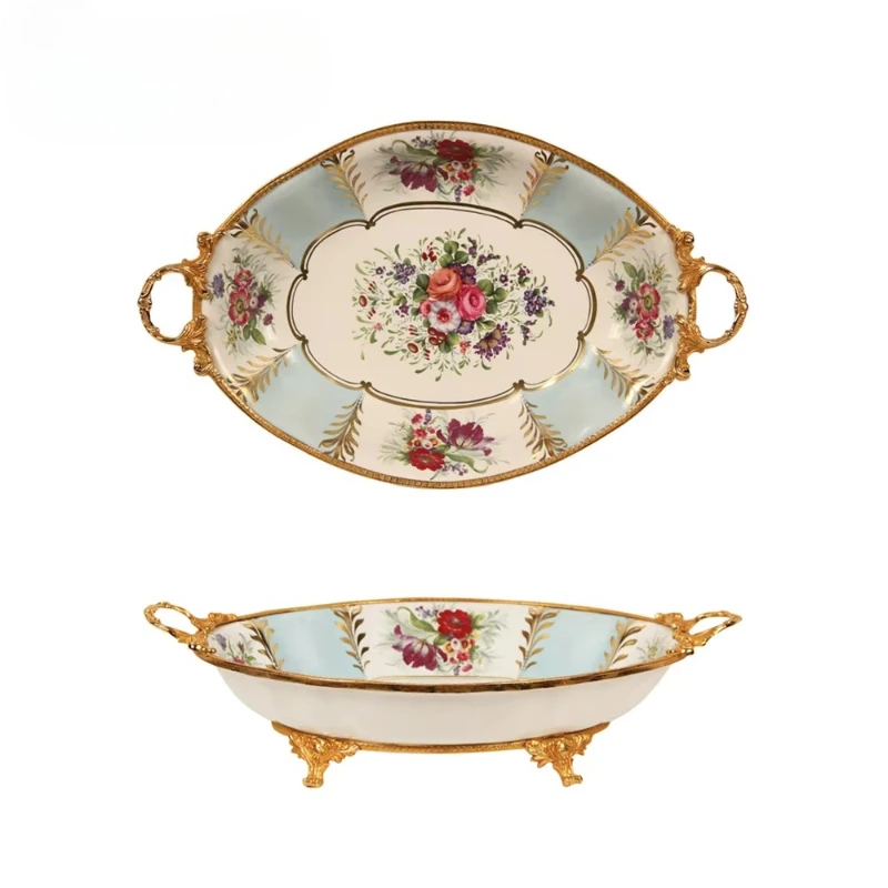 Exquisite European style colored painted porcelain, light fresh fruit plate copper color household fruit plate
Exquisite European style colored painted porcelain, light fresh fruit plate copper color household fruit plate