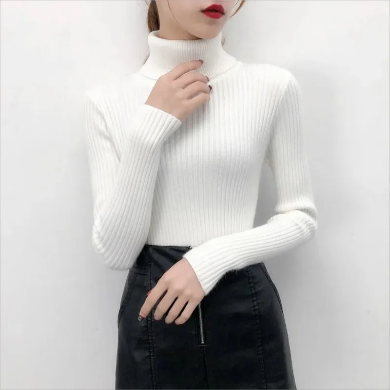 Autumn and winter knitted pullover top turtleneck pullover casual sweater Women's long-sleeved tight sweater
Autumn and winter knitted pullover top turtleneck pullover casual sweater Women's long-sleeved tight sweater