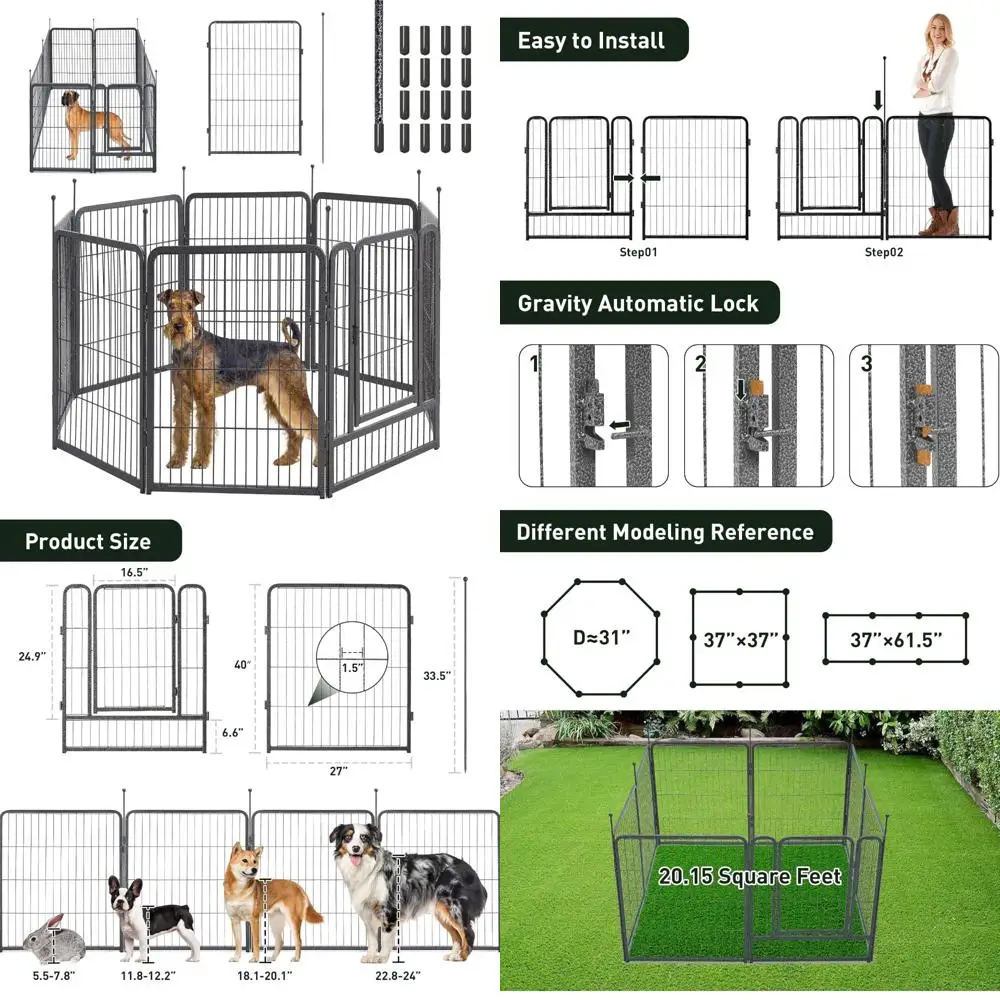 Dog Playpen, 40" Height 8 Panels Outdoor Pet Play Pen, Big Dog Exercise Play Pen for Large/Medium/Small Dogs, Foldable Puppy Pe
Dog Playpen, 40" Height 8 Panels Outdoor Pet Play Pen, Big Dog Exercise Play Pen for Large/Medium/Small Dogs, Foldable Puppy Pe