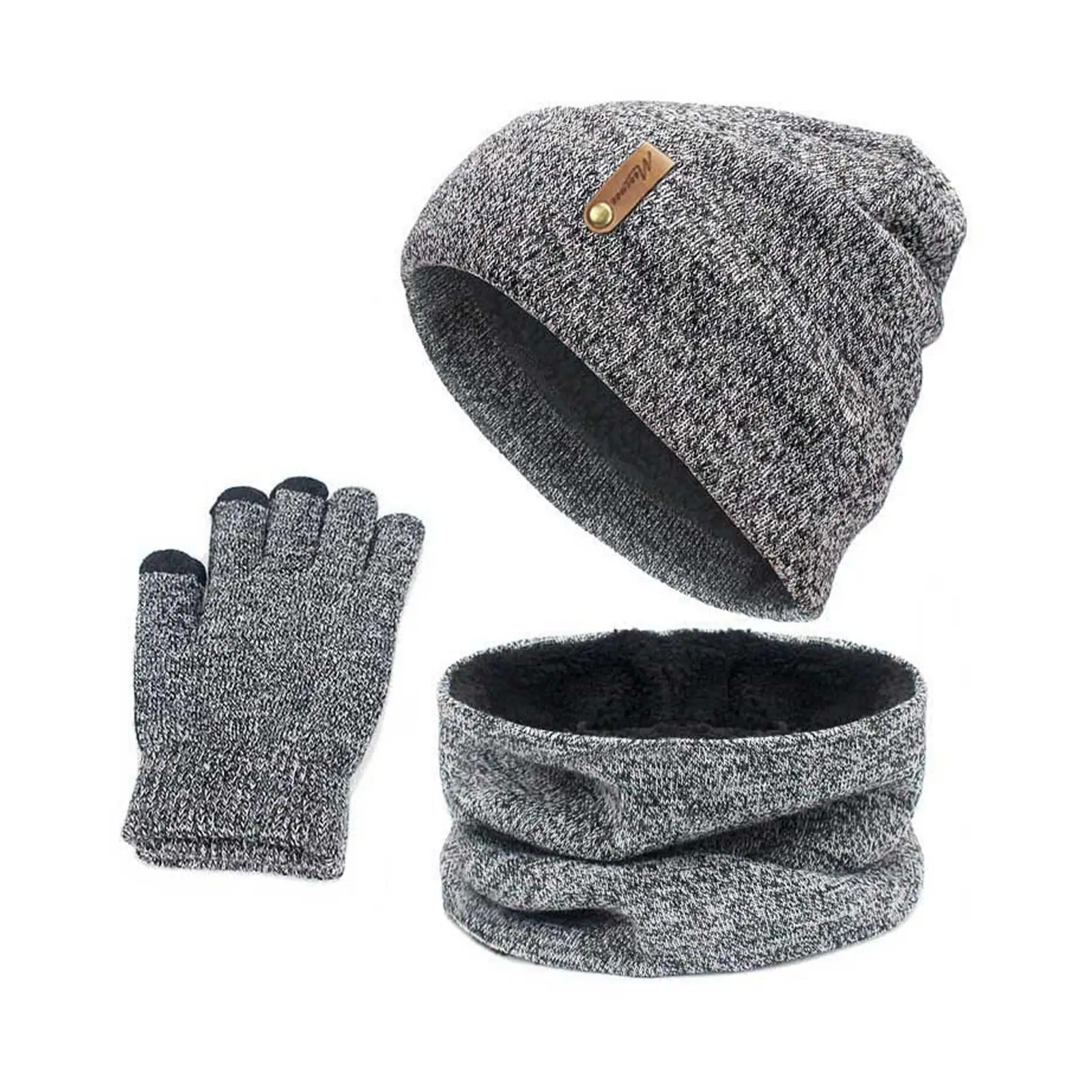 Knit Slouch hat Skiing Neck Warmer Scarf Touchscreen Gloves 3/Pcs Set with Fleece for Men Women
Knit Slouch hat Skiing Neck Warmer Scarf Touchscreen Gloves 3/Pcs Set with Fleece for Men Women