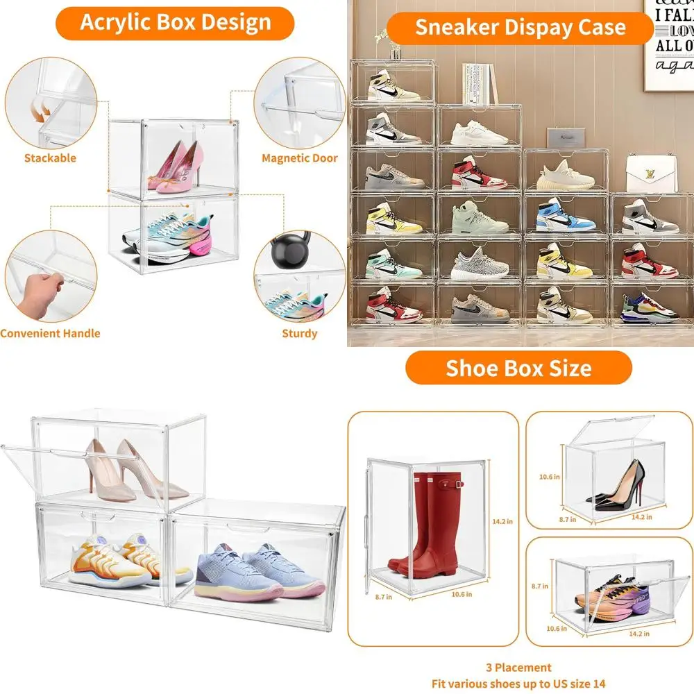 Stackable Clear Acrylic Shoe Display Cases with Lids for Shoe Storage and Boot Organizer
Stackable Clear Acrylic Shoe Display Cases with Lids for Shoe Storage and Boot Organizer