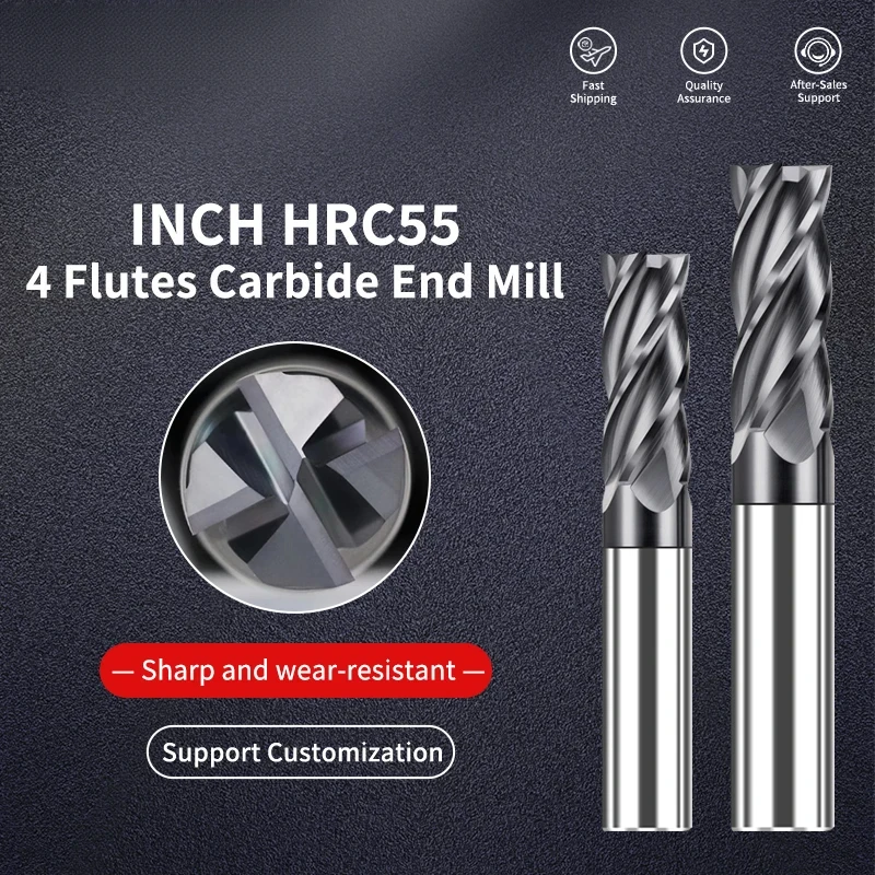 1/8 3/16 1/4 5/16 3/8 1/2 Inch Size Milling Cutter HRC55 Carbide Endmill for Stainless Steel CNC Cutting Tools
1/8 3/16 1/4 5/16 3/8 1/2 Inch Size Milling Cutter HRC55 Carbide Endmill for Stainless Steel CNC Cutting Tools
