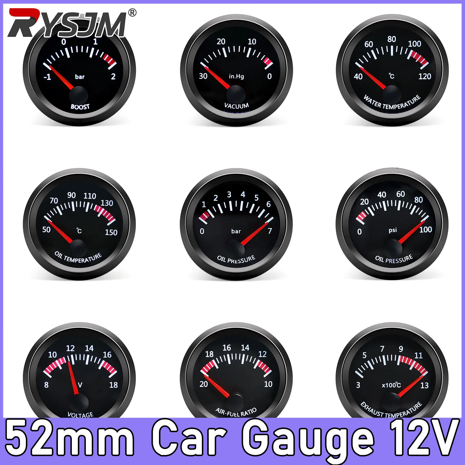 52mm Gauge Water Temp Meter Turbo Boost Bar PSI Gauge Tachometer RPM Vacuum Oil Temp Meter Oil Pressure Gauge For 12V Vehicles
52mm Gauge Water Temp Meter Turbo Boost Bar PSI Gauge Tachometer RPM Vacuum Oil Temp Meter Oil Pressure Gauge For 12V Vehicles