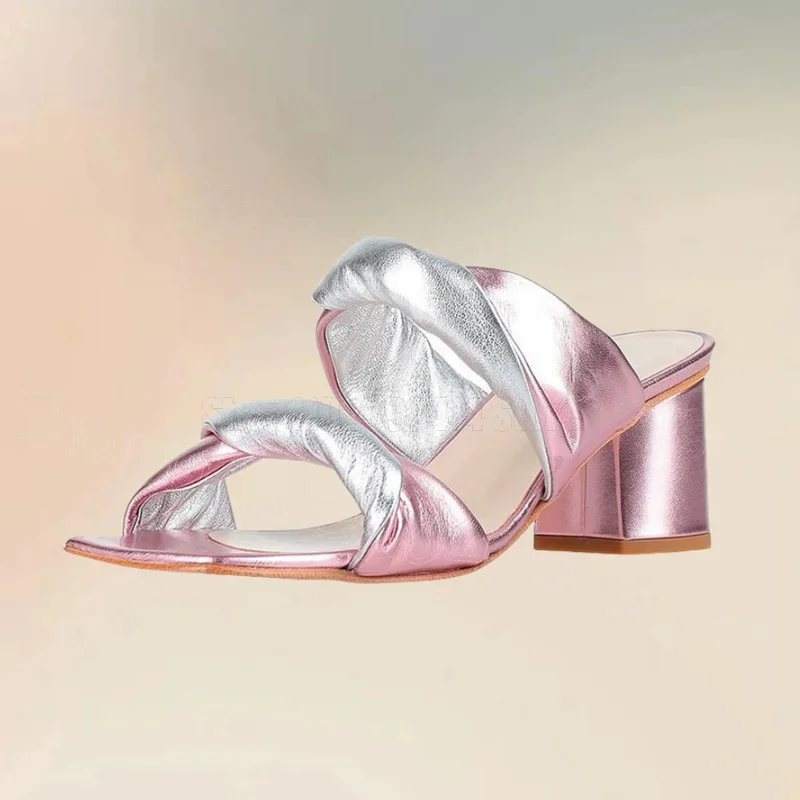 Pink Silver Pleated Design Open Toe Slippers Slip On Women Shoes Chunky High Heels Party Feast Dating 2024 Zapatos Para Mujere
Pink Silver Pleated Design Open Toe Slippers Slip On Women Shoes Chunky High Heels Party Feast Dating 2024 Zapatos Para Mujere