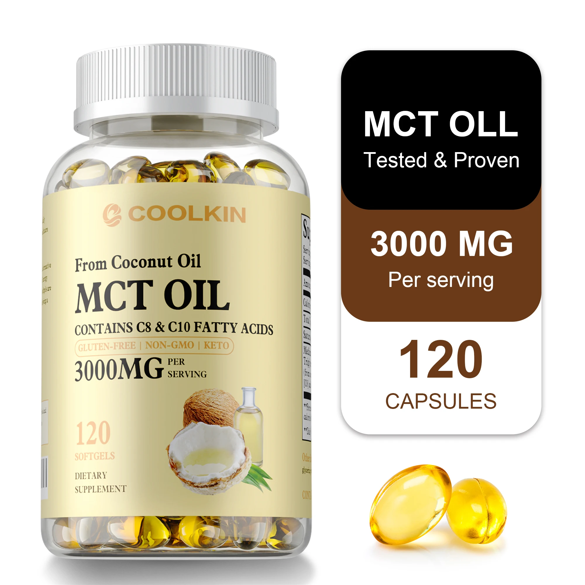 MCT Oil Supplement - Contains Coconut Oil, For Skin Care, Immune Support, Weight Management, Increases Energy, Non-GMO
MCT Oil Supplement - Contains Coconut Oil, For Skin Care, Immune Support, Weight Management, Increases Energy, Non-GMO