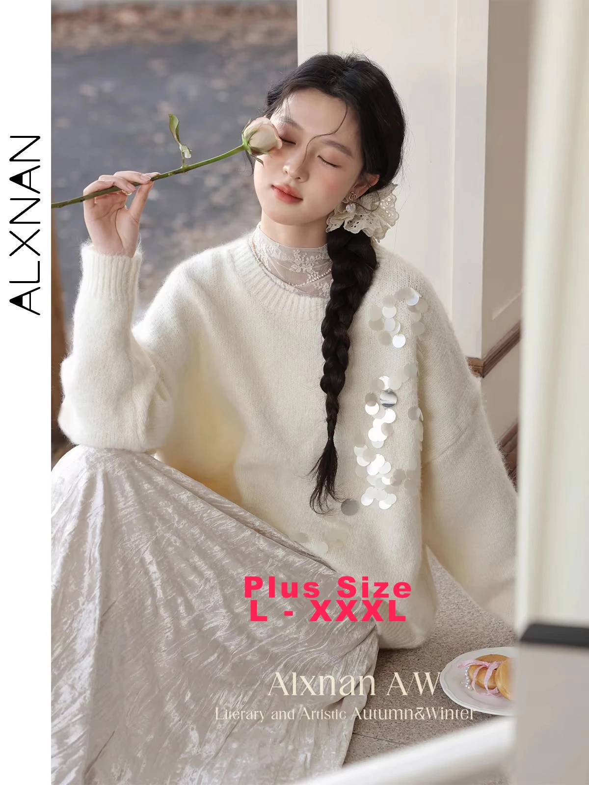 ALXNAN Plus Size Women's Sweater Sequin Glitter Loose-fit Elegant Wool Pullover Fall Casual Long Sleeve Jumpers Ladies D08912
ALXNAN Plus Size Women's Sweater Sequin Glitter Loose-fit Elegant Wool Pullover Fall Casual Long Sleeve Jumpers Ladies D08912