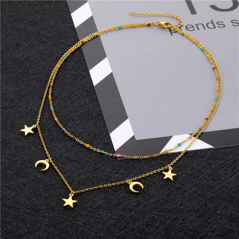 Dreamy Starry Sky, Stars, Moon, Double layered Necklace, Colorful Bead Chain Design, Beach/Vacation/Sweet Girl Accessories
Dreamy Starry Sky, Stars, Moon, Double layered Necklace, Colorful Bead Chain Design, Beach/Vacation/Sweet Girl Accessories