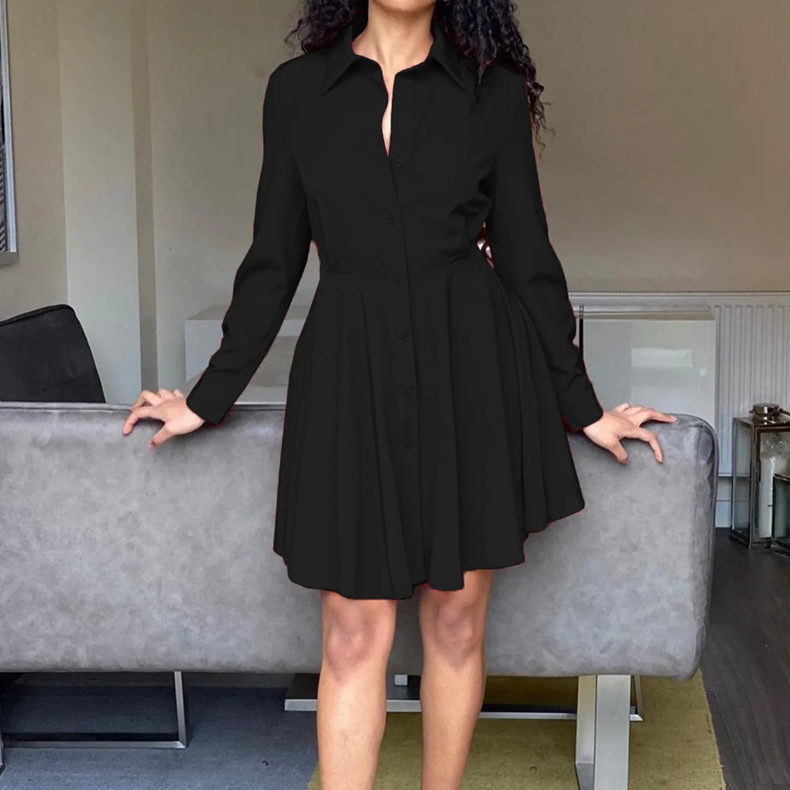 Spring Summer Shirt Dress Women Ladies Long Sleeve Fashion Pleated Shirt Dress Office Ladies Solid Lapel Casual Mini Dresss
Spring Summer Shirt Dress Women Ladies Long Sleeve Fashion Pleated Shirt Dress Office Ladies Solid Lapel Casual Mini Dresss