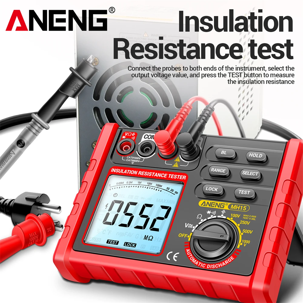 ANENG MH15 Multi functional Digital Megohmmeter 6000 Count Automatic Discharge Data Maintenance Electrical Multi purpose Meter
ANENG MH15 Multi functional Digital Megohmmeter 6000 Count Automatic Discharge Data Maintenance Electrical Multi purpose Meter