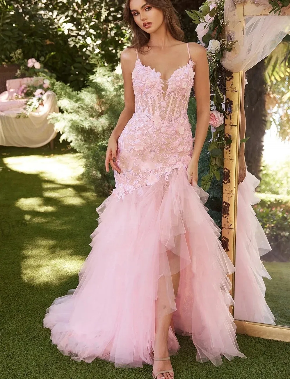 2025 Baby Pink Lace Mermaid Evening Dress Straps V-neck Tulle 3D Flowers Long Birthday Prom Party Gowns Robes De Soirée
2025 Baby Pink Lace Mermaid Evening Dress Straps V-neck Tulle 3D Flowers Long Birthday Prom Party Gowns Robes De Soirée