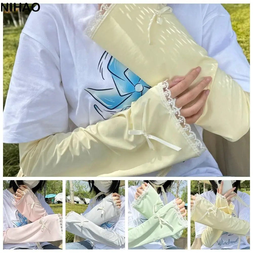 Fashion Bow Ice Silk Arm Sleeves Solid Color UV Protection Sunscreen Arm Sleeves Flared Lace Cuff Cycling Arm Cover Ladies
Fashion Bow Ice Silk Arm Sleeves Solid Color UV Protection Sunscreen Arm Sleeves Flared Lace Cuff Cycling Arm Cover Ladies