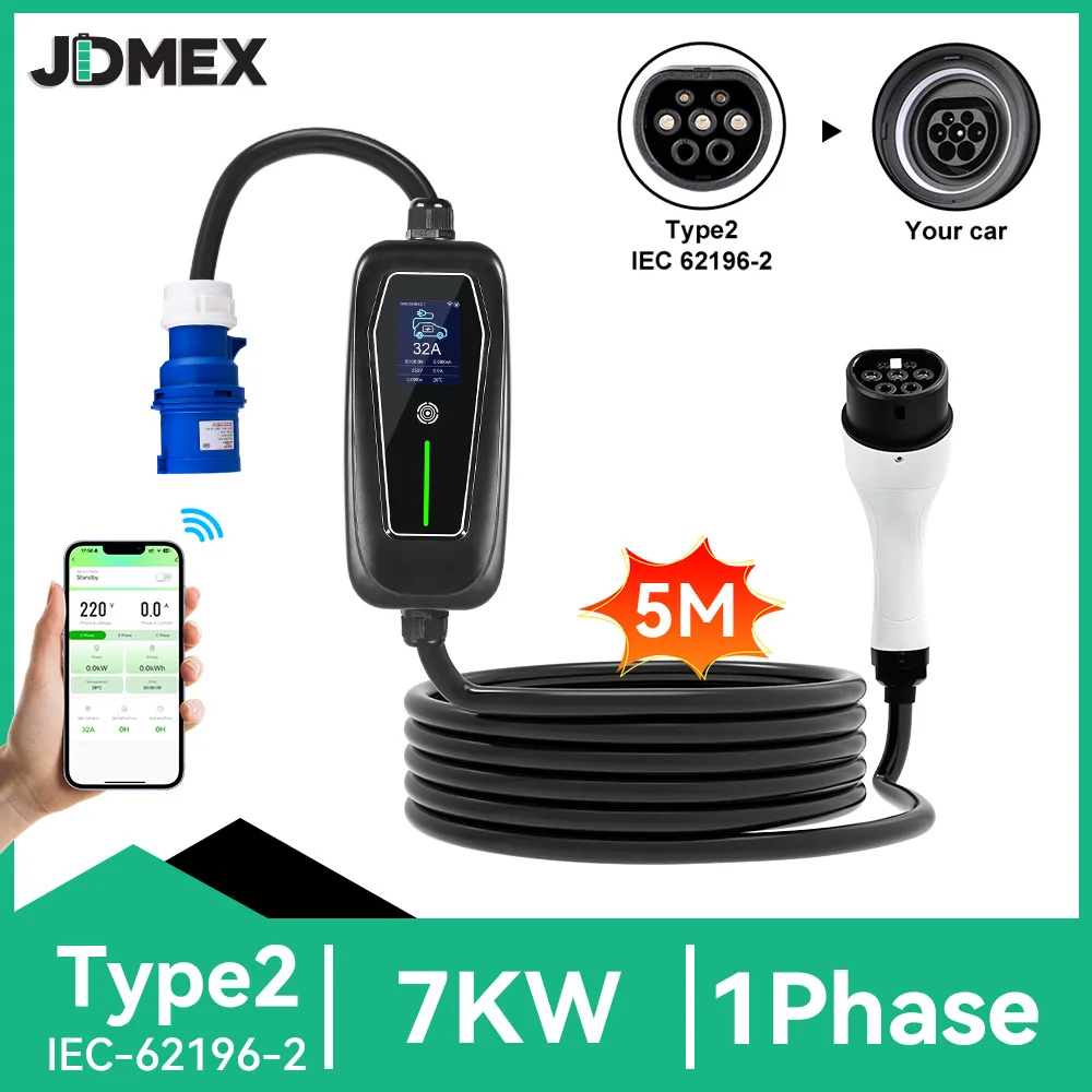 JDMEX 7KW 32A EV Charger Type2 Electric Vehicle Charger Wallbox EVSE Fast Charging CEE Plug 5M Cable WiFi APP Control
JDMEX 7KW 32A EV Charger Type2 Electric Vehicle Charger Wallbox EVSE Fast Charging CEE Plug 5M Cable WiFi APP Control