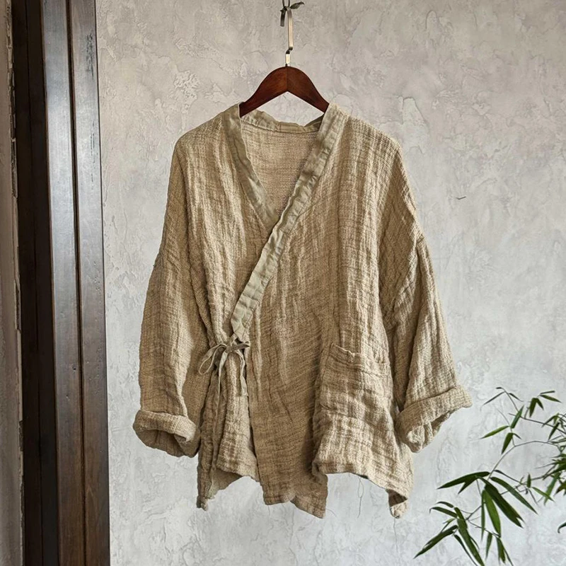 100% Linen Women Long Sleeve Casual Coats New 2026 Spring Vintage Style V-neck Solid Color Loose Female Basics Jackets M2655
100% Linen Women Long Sleeve Casual Coats New 2026 Spring Vintage Style V-neck Solid Color Loose Female Basics Jackets M2655
