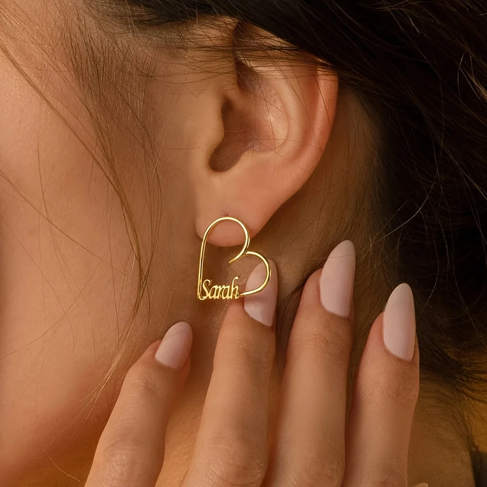 1 Pair Of Custom Name Heart Earrings For Women Gold Color Stainless Steel Personalized Name Earring Daily Jewelry
1 Pair Of Custom Name Heart Earrings For Women Gold Color Stainless Steel Personalized Name Earring Daily Jewelry