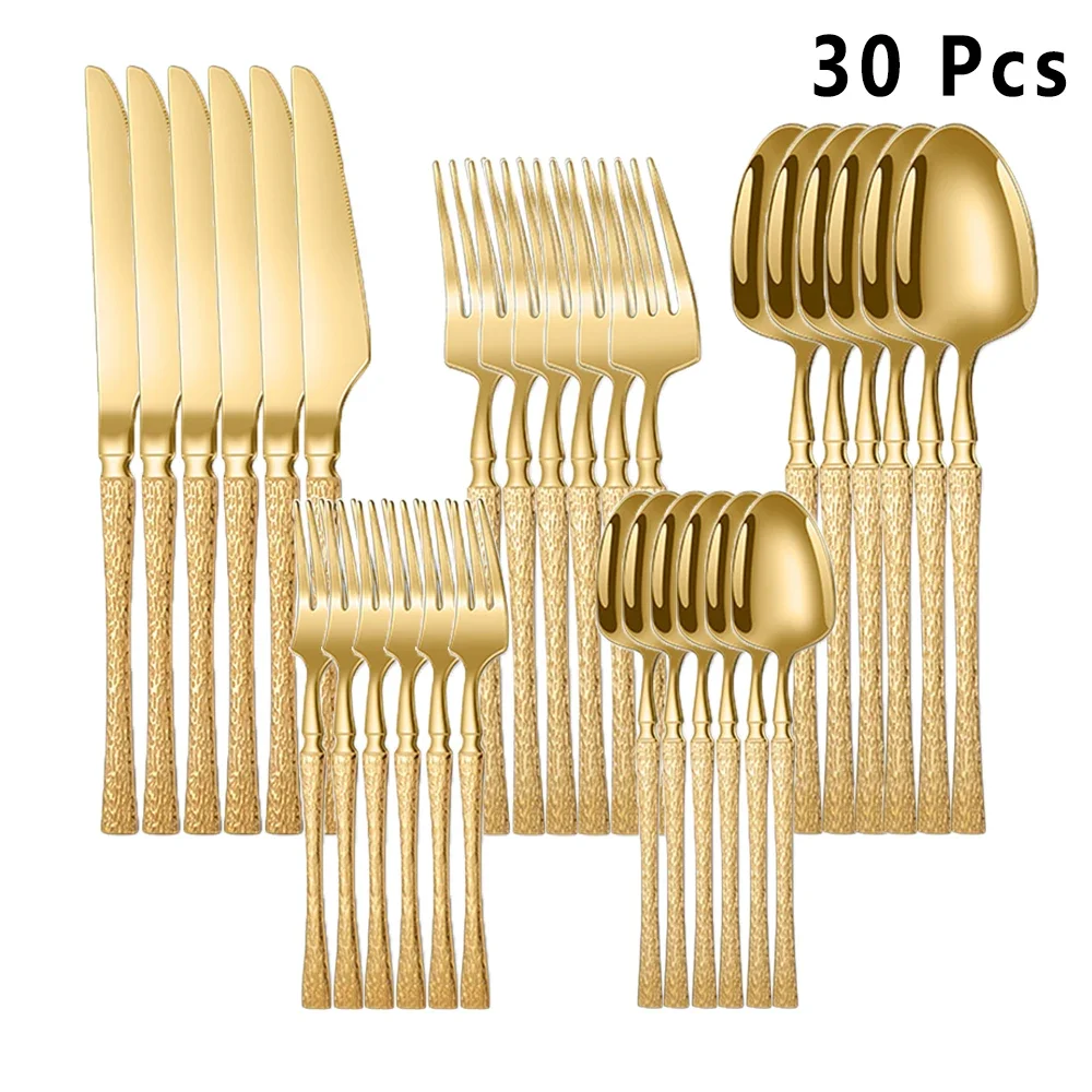 20/30pcs Dinnerware Set Stainless Steel Tableware Hammer Pattern Handle Knife Fork Coffee Spoon Flatware Dishwasher Safe Cutlery
20/30pcs Dinnerware Set Stainless Steel Tableware Hammer Pattern Handle Knife Fork Coffee Spoon Flatware Dishwasher Safe Cutlery