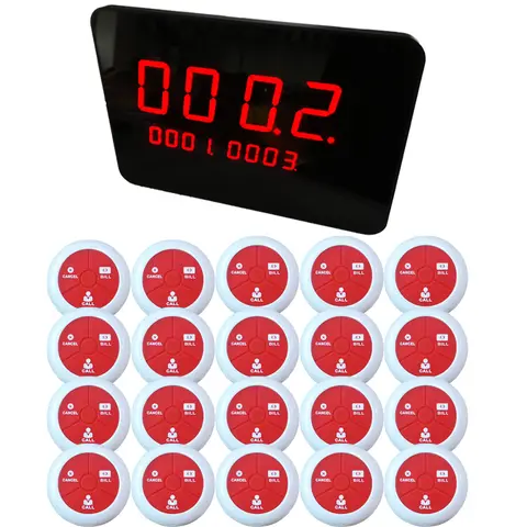 Wireless Waiter Calling System Restaurant Pager Customer Service Button Smart Voice Broadcast Receiver 20 Bell Beep for Bar Cafe