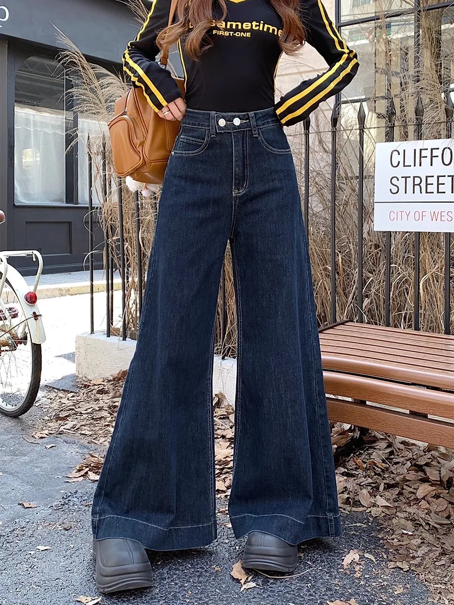 Deep Blue Retro Flared Jeans Women's High Waist Large Size Loose Wide Leg Micro Flared Floor-Length Pants Casual Style
Deep Blue Retro Flared Jeans Women's High Waist Large Size Loose Wide Leg Micro Flared Floor-Length Pants Casual Style