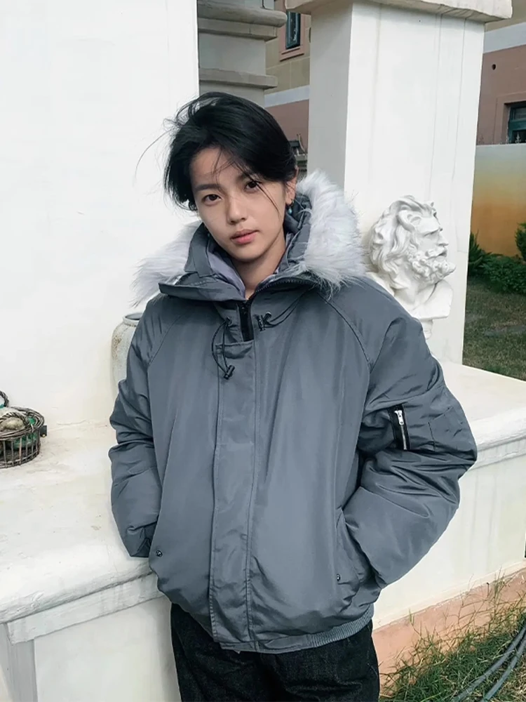 Thiened American Retro Hooded down Parka Coat Men's Winter Warm Cotton Workwear Jaet Cotton Outerwear with Fur Collar
Thiened American Retro Hooded down Parka Coat Men's Winter Warm Cotton Workwear Jaet Cotton Outerwear with Fur Collar