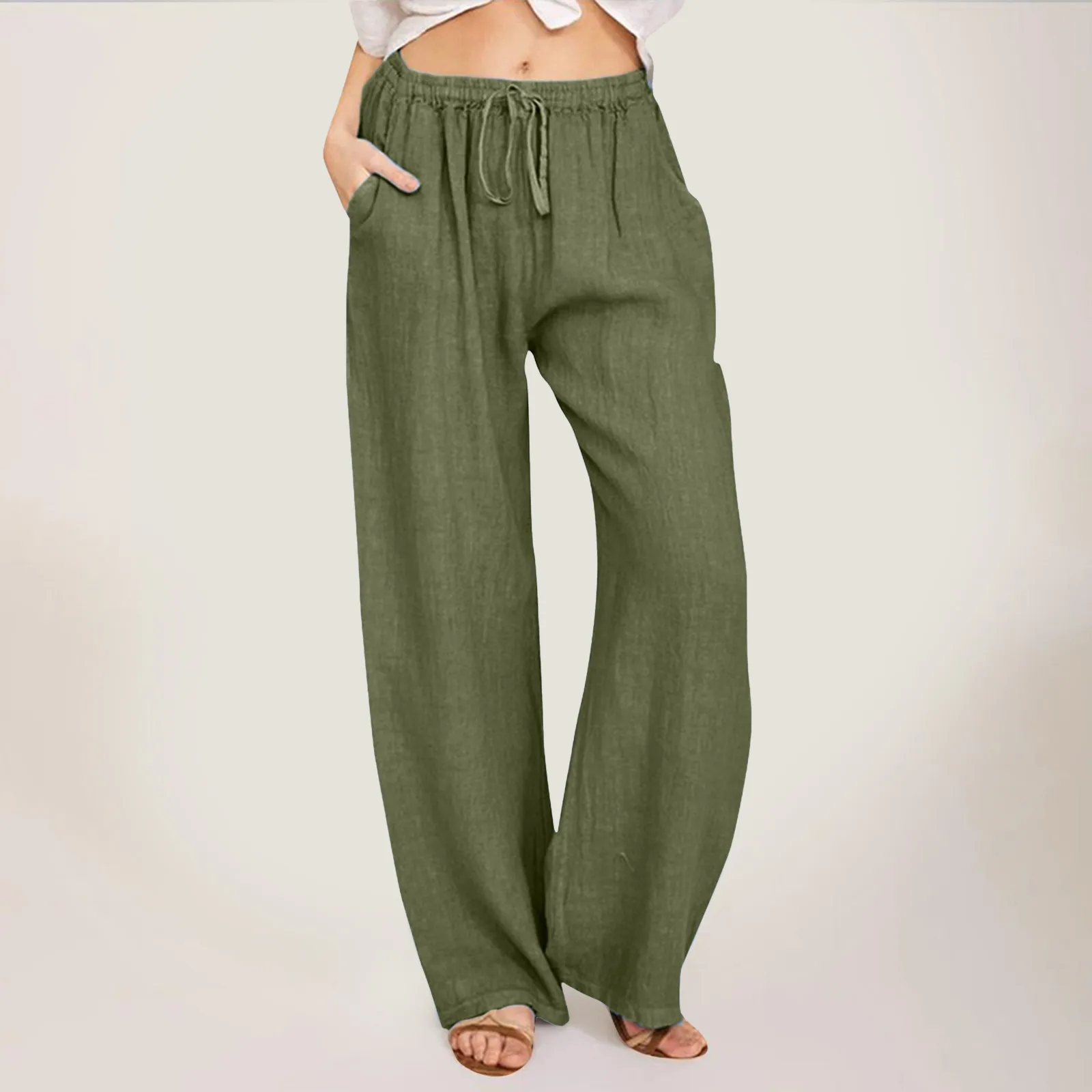 Women Cotton Linen Pants Solid Color Elastic Loose Drawstring Wide-Leg High Waist Trousers Female Stretch Straight Casual Pants
Women Cotton Linen Pants Solid Color Elastic Loose Drawstring Wide-Leg High Waist Trousers Female Stretch Straight Casual Pants