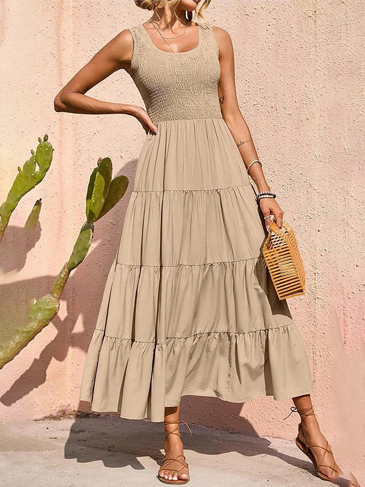 Dresses For Women 2024 Summer Sexy Elegant Sleeveless Floral Solid Color Long Dress Fashion Elastic Waist Beach Party Big Swing
Dresses For Women 2024 Summer Sexy Elegant Sleeveless Floral Solid Color Long Dress Fashion Elastic Waist Beach Party Big Swing