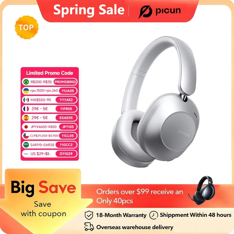 Picun F6 Bluetooth-гарнитура с активным шумоподавлением, Hi-Res ANC, отслеживание головы, 3D-аудио, беспроводные наушники, управление через приложение, низкая задержка
Picun F6 Bluetooth-гарнитура с активным шумоподавлением, Hi-Res ANC, отслеживание головы, 3D-аудио, беспроводные наушники, управление через приложение, низкая задержка