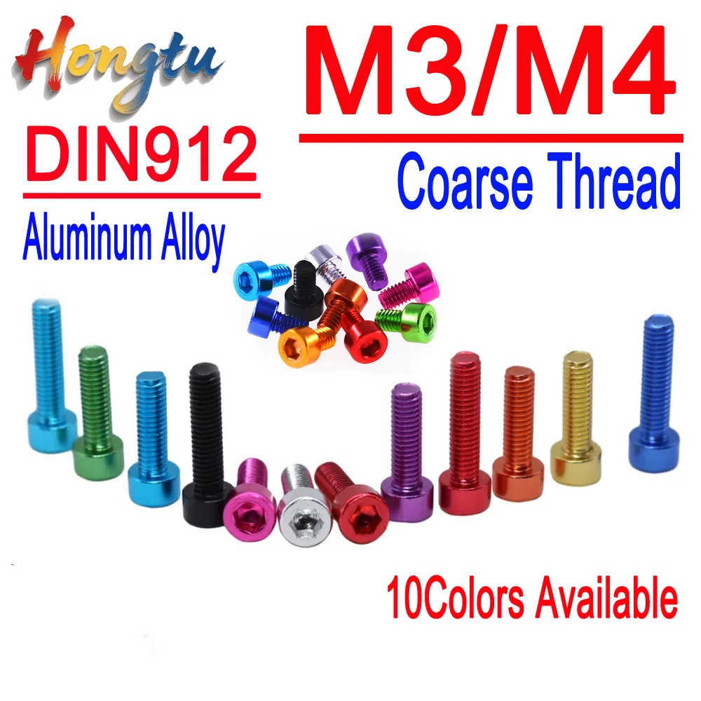 Hongtu M3 M4 DIN912 Aluminum Hex Socket Cap Head Screws - Coarse Thread Allen Key Screw Set with 10 Assorted Colors
Hongtu M3 M4 DIN912 Aluminum Hex Socket Cap Head Screws - Coarse Thread Allen Key Screw Set with 10 Assorted Colors