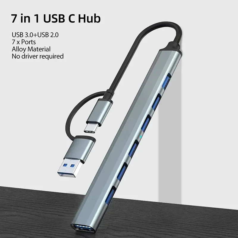 USB Hub 3.0 with 7 Ports Aluminum Alloy USB 2.0 Hub Type C Splitter Extender for Laptop PC MacBook Pro Surface Pro and Mor
USB Hub 3.0 with 7 Ports Aluminum Alloy USB 2.0 Hub Type C Splitter Extender for Laptop PC MacBook Pro Surface Pro and Mor