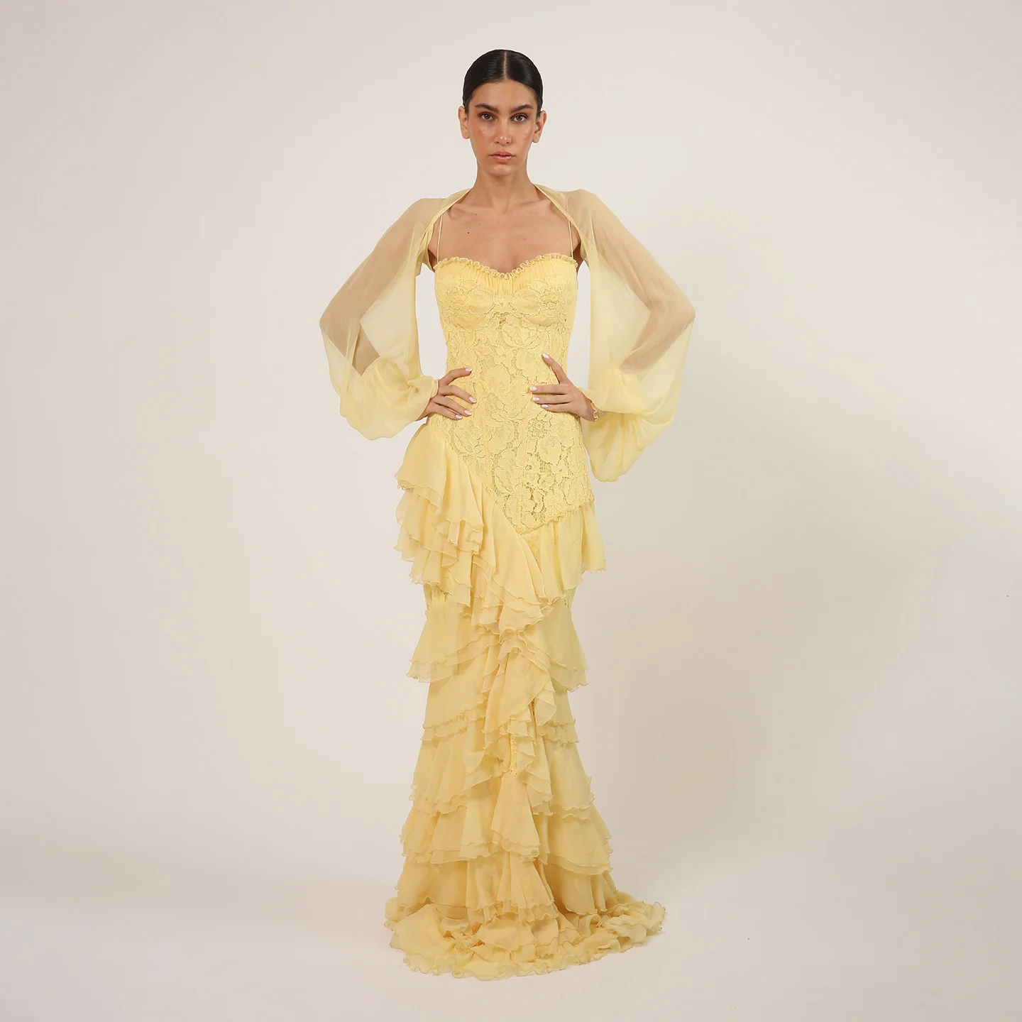 Sharon Said Dubai Yellow Strap Lace Evening Dresses with Mermaid Ruffles Cape for Women Wedding Formal Gown SF356 Customized
Sharon Said Dubai Yellow Strap Lace Evening Dresses with Mermaid Ruffles Cape for Women Wedding Formal Gown SF356 Customized