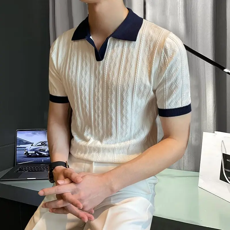 Polo Shirt Men's British Slim Sweater Short-sleeved Lapel Shirt Korean Retro Contrast T-shirt
Polo Shirt Men's British Slim Sweater Short-sleeved Lapel Shirt Korean Retro Contrast T-shirt