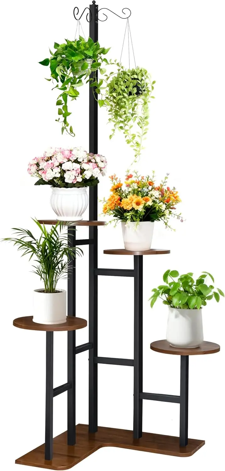 59.45" Tall L-Shaped Corner Plant Stand with 2 Hanging Hooks, 5-Tier Flower Shelf for Indoor, Living Room, Bedroom, Balcony (2pcs)
59.45" Tall L-Shaped Corner Plant Stand with 2 Hanging Hooks, 5-Tier Flower Shelf for Indoor, Living Room, Bedroom, Balcony (2pcs)