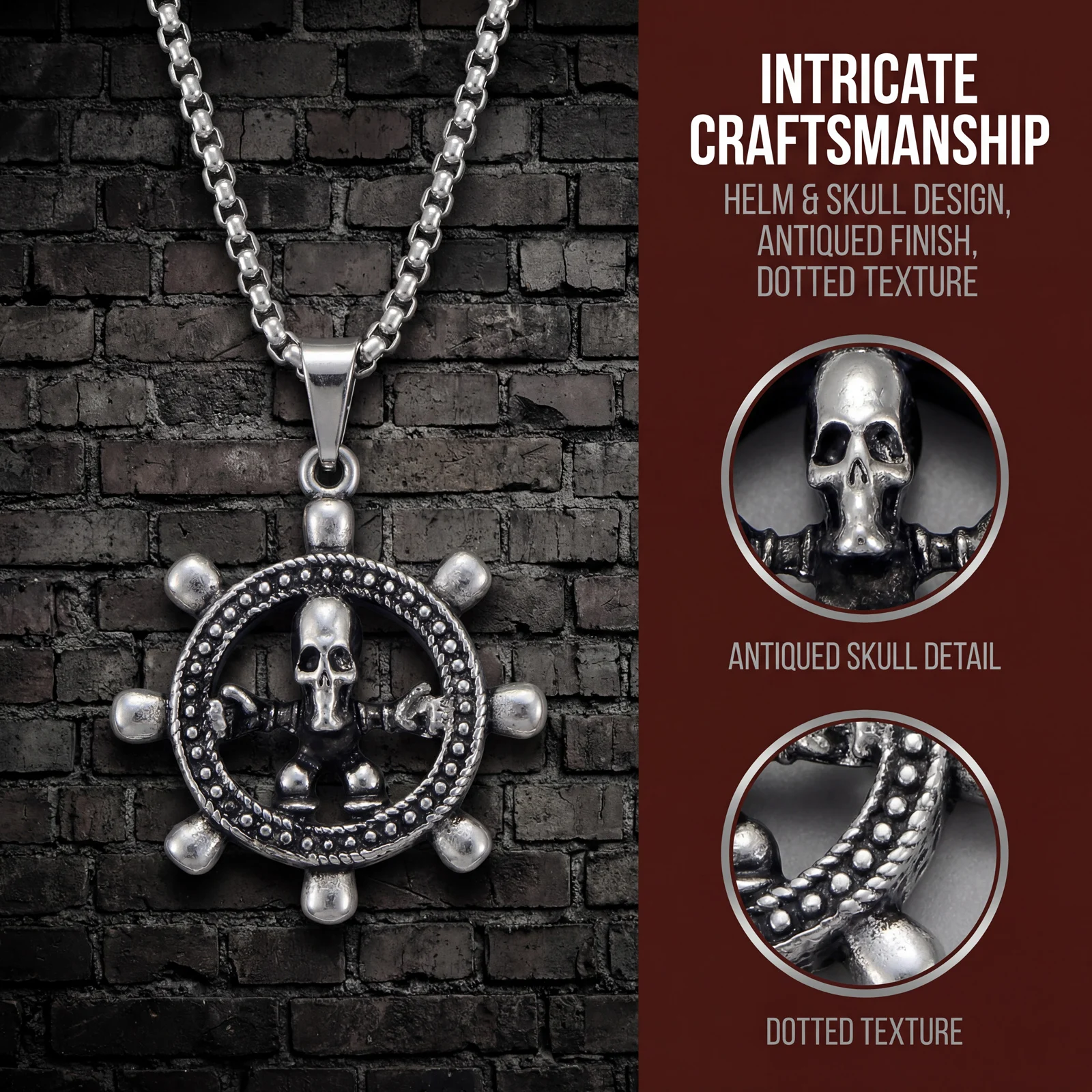 Silvery Ship Wheel Skull Pendant Necklace Vintage Pirate Style Jewelry Gift For Men Daily Wear
Silvery Ship Wheel Skull Pendant Necklace Vintage Pirate Style Jewelry Gift For Men Daily Wear