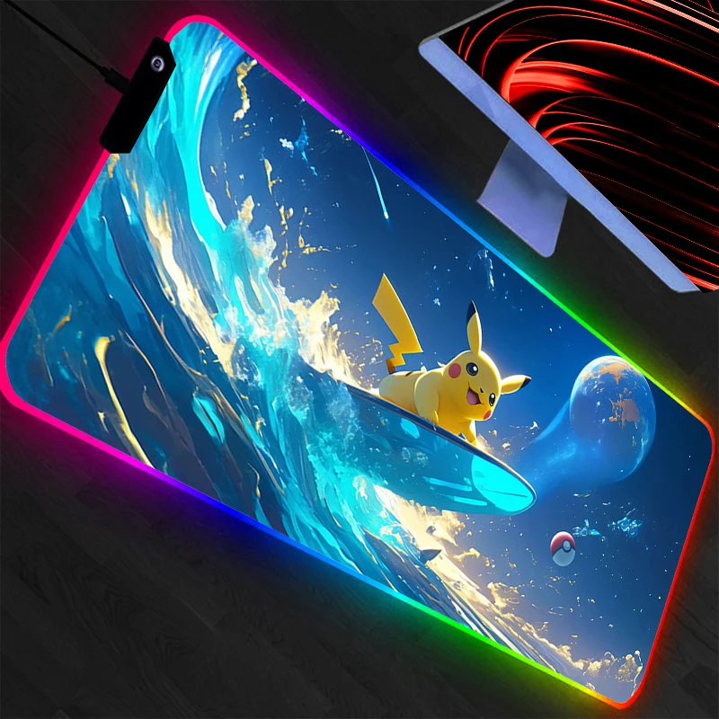 Mouse Pad RGB Pokemon Pikachu Backlight Gaming Accessories Carpet Gamer PC Computer Keyboard Desk Mat LED Mausepad