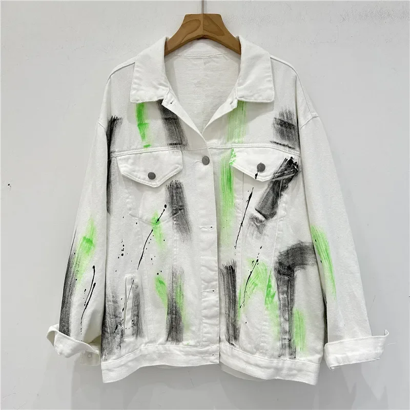 Hand-painted Graffiti Printing Denim Jacket White Black Loose Casual Turndown Collar Long Sleeve Jeans Jacket Women Spring New
Hand-painted Graffiti Printing Denim Jacket White Black Loose Casual Turndown Collar Long Sleeve Jeans Jacket Women Spring New