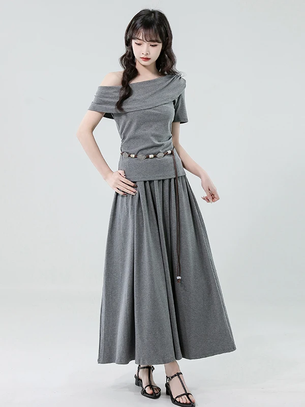 High Waist Midi Skirt And T-Shirt Set Women's Fashion Summer 2026 Chic Shoulder T-Shirt Top And Skirt Two-Piece Set for Adults
High Waist Midi Skirt And T-Shirt Set Women's Fashion Summer 2026 Chic Shoulder T-Shirt Top And Skirt Two-Piece Set for Adults