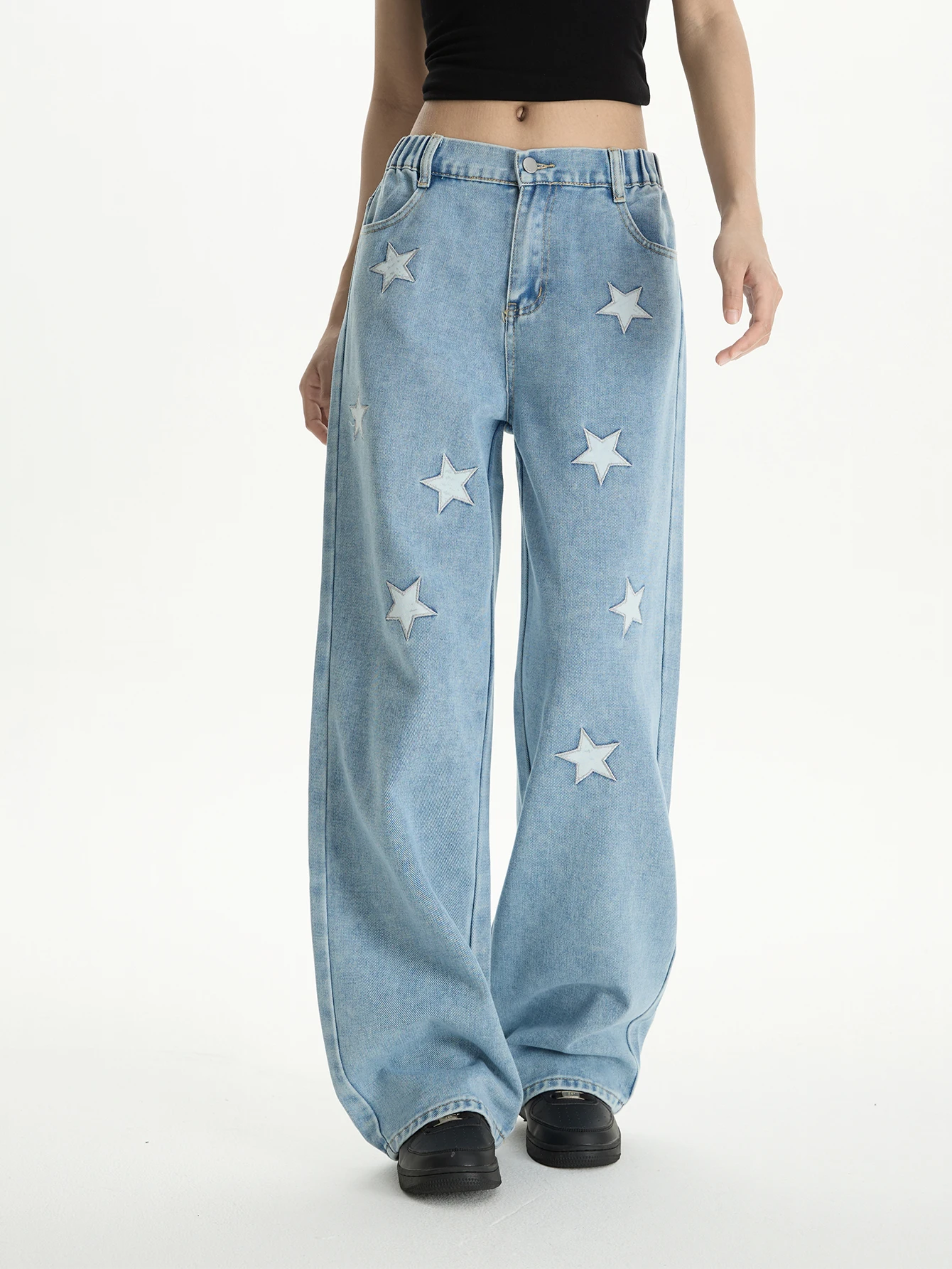 Light blue star-embroidered long straight-leg jeans for middle and high school students, girls and teenagers, loose and casual w
Light blue star-embroidered long straight-leg jeans for middle and high school students, girls and teenagers, loose and casual w