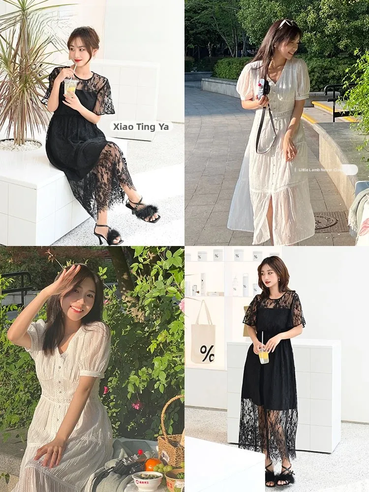 Romantic Lace See-tough Faionable Princ Sle Dr Sweet round Ne ort Sve Mid-length Skirt
Romantic Lace See-tough Faionable Princ Sle Dr Sweet round Ne ort Sve Mid-length Skirt