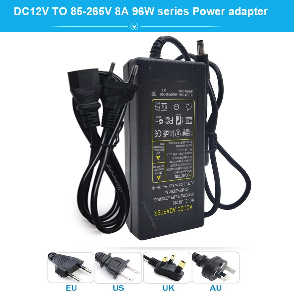 12V 8A 96W LED Power adapter supply AC110V-220V to DC12V light Transformer EU US AU UK Plug For 5050 2835 WS2811 led strip light 
12V 8A 96W LED Power adapter supply AC110V-220V to DC12V light Transformer EU US AU UK Plug For 5050 2835 WS2811 led strip light