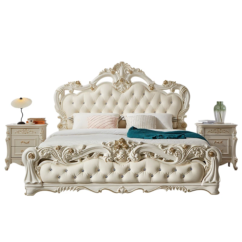 European solid wood double bed, leather high-end villa luxury princess bed, white French master bed
European solid wood double bed, leather high-end villa luxury princess bed, white French master bed