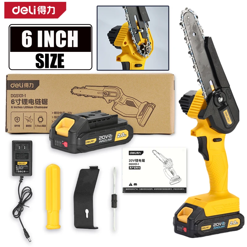 DELI 6 Inch Brushless Electric Chainsaw Cordless Electric Saw Woodworking Garden Pruning Saw Tool For 20V Battery
DELI 6 Inch Brushless Electric Chainsaw Cordless Electric Saw Woodworking Garden Pruning Saw Tool For 20V Battery