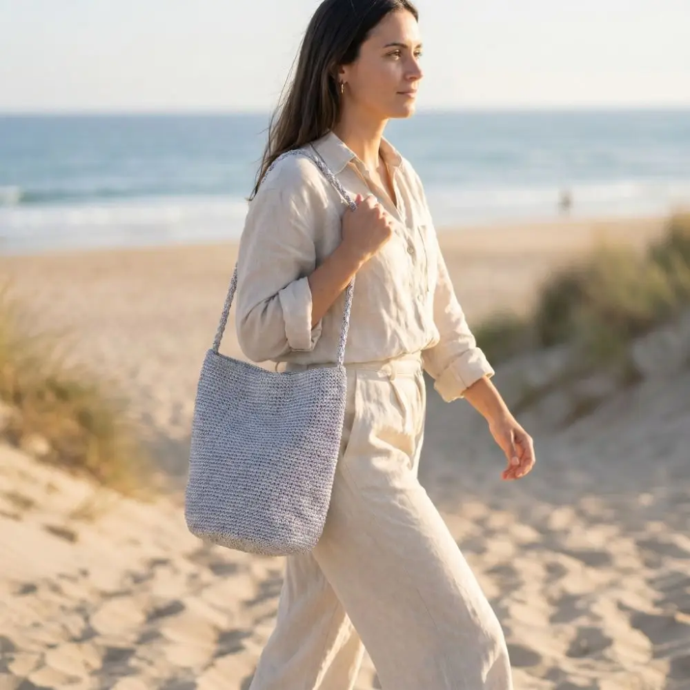 Korean Style Woven Bucket Bag Glitter Shiny Thread Hollow Out Crochet Tote Bag Vacation Style Handwoven Knitted Shoulder Bag
Korean Style Woven Bucket Bag Glitter Shiny Thread Hollow Out Crochet Tote Bag Vacation Style Handwoven Knitted Shoulder Bag