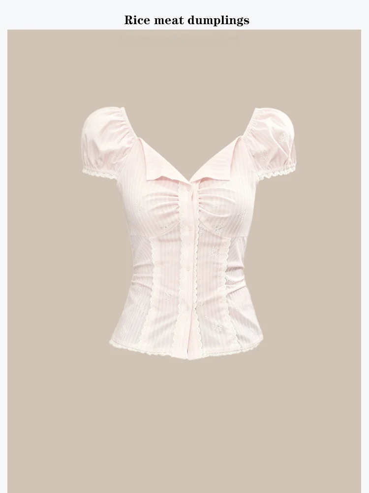 Korean Style Lace Trim Bubble Sleeve Shirt Short Sleeve Slimming Waist Checkered Cotton Women's Fashion Summer Top
Korean Style Lace Trim Bubble Sleeve Shirt Short Sleeve Slimming Waist Checkered Cotton Women's Fashion Summer Top