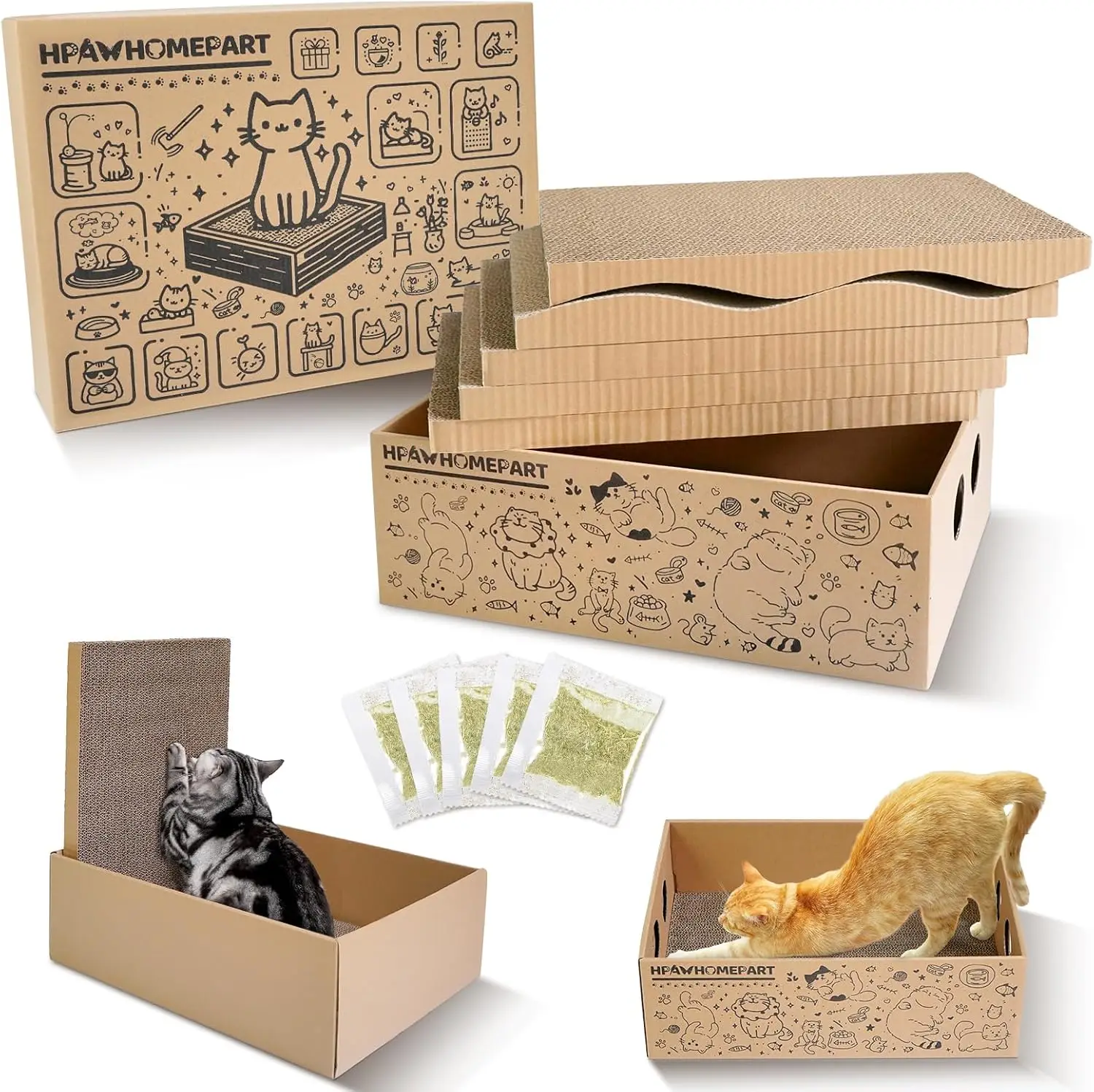 Extra Large Cardboard Cat Scratcher 5in1 Cat Scratching Pads with 2pcs Box, Cardboard Scratch Boxes for Large Sized Cats
Extra Large Cardboard Cat Scratcher 5in1 Cat Scratching Pads with 2pcs Box, Cardboard Scratch Boxes for Large Sized Cats