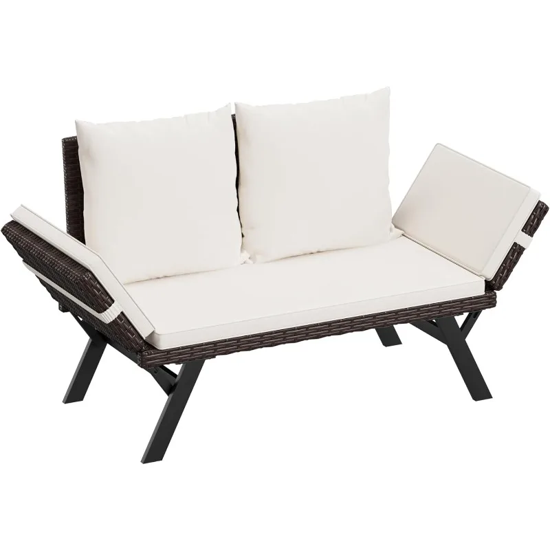 Outdoor Convertible Sofa, Woven Rattan Patio Furniture Sunbed with Adjustable Armrests, Removable Cushions and Pillows
Outdoor Convertible Sofa, Woven Rattan Patio Furniture Sunbed with Adjustable Armrests, Removable Cushions and Pillows