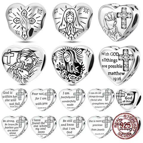 925 Sterling Silver Cross Jesus and Virgin Mary Prayer Charms The Bible Beads Pendant Fit Original Bracelet Charms Women Jewelry